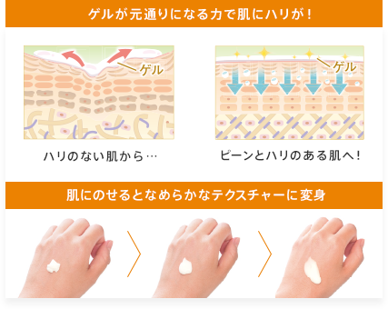 ゲルが元通りになる力で肌にハリが！ 肌にのせるとなめらかなテクスチャーに変身