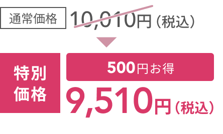 通常価格 10,010円（税込）  500円お得  特別価格 9,510円（税込）