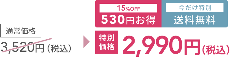 通常価格 3,520円（税込）  530円お得 15%OFF  今だけ特別 送料無料  特別価格 2,990円（税込）
                      