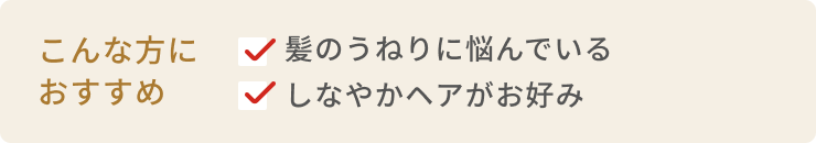 こんな方におすすめ  髪のうねりに悩んでいる  しなやかヘアがお好み