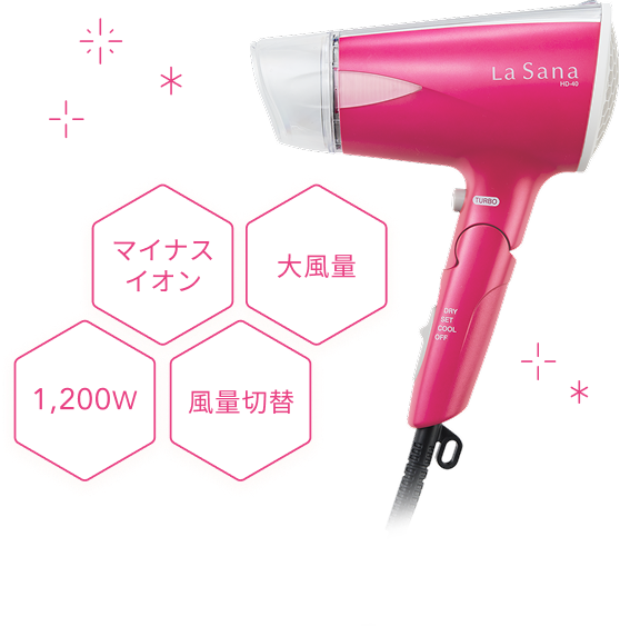 マイナスイオン 大風量 1,200W 風量切替