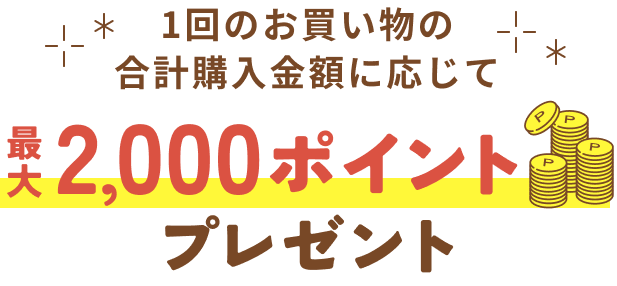 1回のお買い物の合計購入金額に応じて 最大2,000ポイントプレゼント