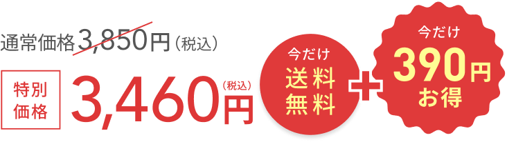 通常価格 3,850円（税込）  特別価格3,460円（税込）  今だけ送料無料 + 今だけ390円お得