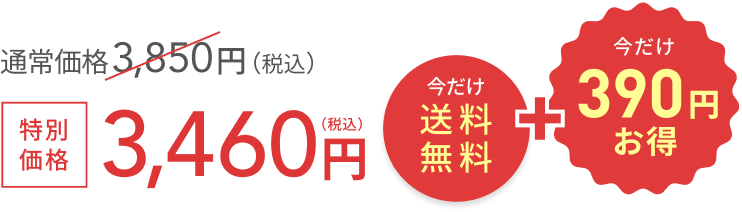 通常価格 3,850円（税込）  特別価格 3,460円（税込）  今だけ送料無料 + 今だけ390円お得