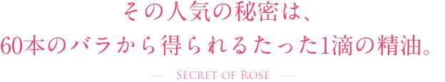 その人気の秘密は、60本のバラから得られるたった1滴の精油。  Secret of Rose