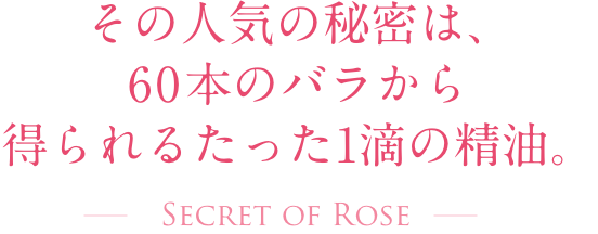 その人気の秘密は、60本のバラから得られるたった1滴の精油。  Secret of Rose