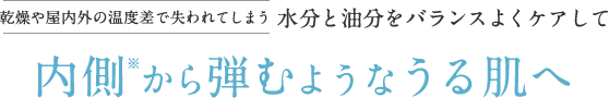 乾燥や屋内外の温度差で失われてしまう水分と油分をバランスよくケアして内側※から弾むようなうる肌へ