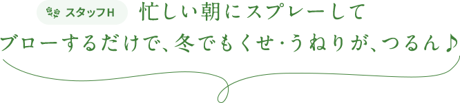 スタッフH  忙しい朝にスプレーしてブローするだけで、冬でもくせ・うねりが、つるん♪
