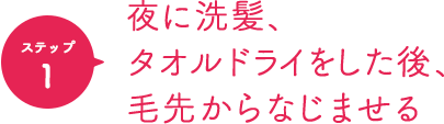 ポイント1 夜に洗髪、タオルドライをした後、毛先からなじませる