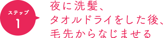 ポイント1 夜に洗髪、タオルドライをした後、毛先からなじませる