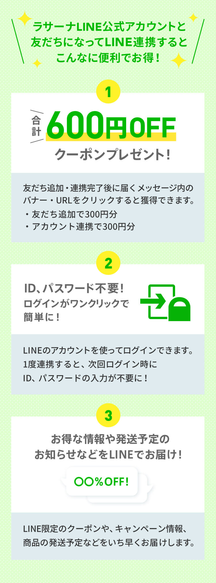 ラサーナLINE公式アカウントと友だちになってLINE連携すると、こんなに便利でお得！