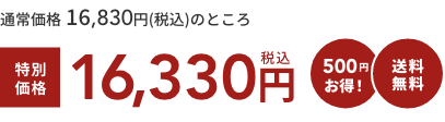 通常価格 16,830円(税込)のところ  特別価格16,330円税込  500円お得！  送料無料