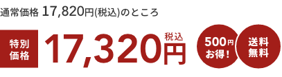 通常価格 17,820円(税込)のところ  特別価格17,320円税込  500円お得！  送料無料