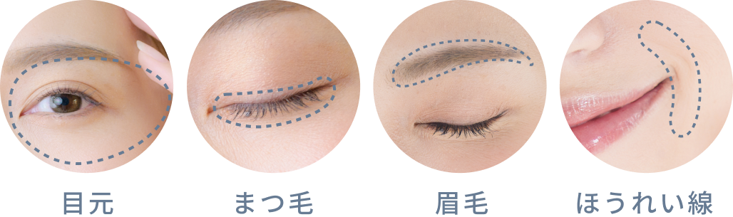 目元 まつ毛 眉毛 ほうれい線
