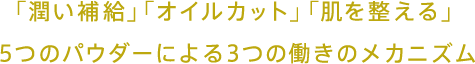 「潤い補給」「オイルカット」「肌を整える」 5つのパウダーによる3つの働きのメカニズム