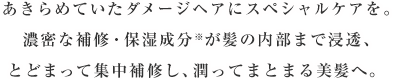 あきらめていたダメージヘアにスペシャルケアを。濃密な補修・保湿成分※が髪の内部まで浸透、とどまって集中補修し、潤ってまとまる美髪へ。