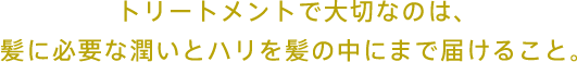 トリートメントで大切なのは、髪に必要な潤いとハリを髪の中にまで届けること。