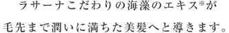 ラサーナこだわりの海藻のエキス※が毛先まで潤いに満ちた美髪へと導きます。