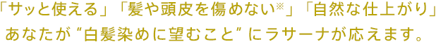 「サッと使える」「髪や頭皮を傷めない※」「自然な仕上がり」あなたが“白髪染めに望むこと”にラサーナが応えます。