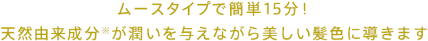 ムースタイプで簡単15分！天然由来成分※が潤いを与えながら美しい髪色に導きます