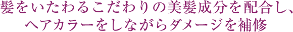 髪をいたわるこだわりの美髪成分を配合し、ヘアカラーをしながらダメージを補修