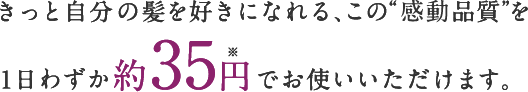 きっと自分の髪を好きになれる、この“感動品質”を１日わずか約35円でお使いいただけます。