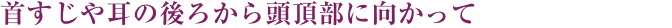 首すじや耳の後ろから頭頂部に向かって