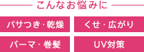 こんなお悩みに パサつき・乾燥 くせ・広がり パーマ・巻髪 UV対策