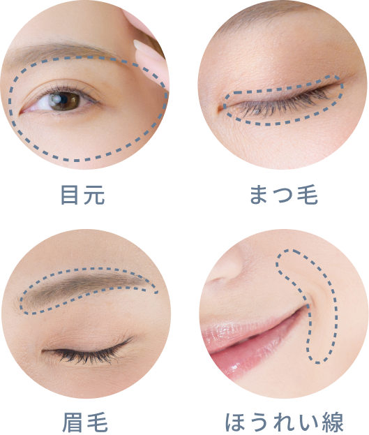 目元 まつ毛 眉毛 ほうれい線