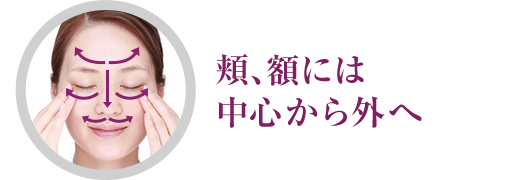 頬、額には中心から外へ