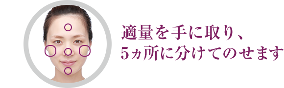 適量を手に取り、5ヵ所に分けてのせます