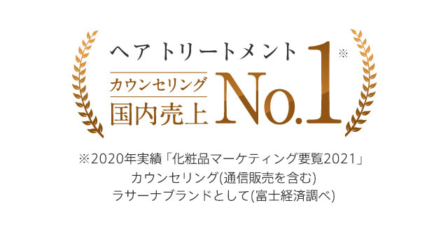 ヘア トリートメントカウンセリング 国内売上No.1 ※2020年度実績「化粧品マーケティング要覧2021」 ラサーナブランドとして（富士経済調べ）