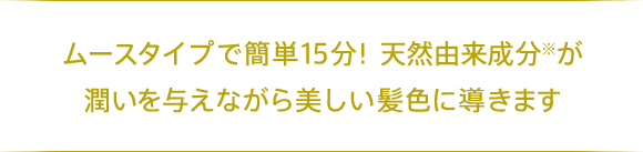 ムースタイプで簡単15分！天然由来成分※が潤いを与えながら美しい髪色に導きます